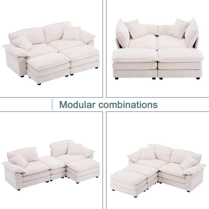 Ariaha 84.6'' Oversized Modular Combo Sofa with Ottoman, White Corduroy