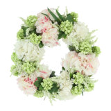 22" Spring Wreath with Hydrangeas, Heather and Viburnum