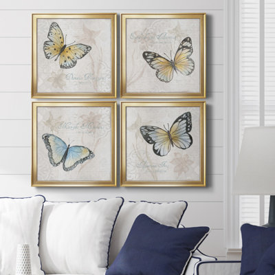 Carte postale papillon I - ensemble de 4 peintures sur toile encadrées