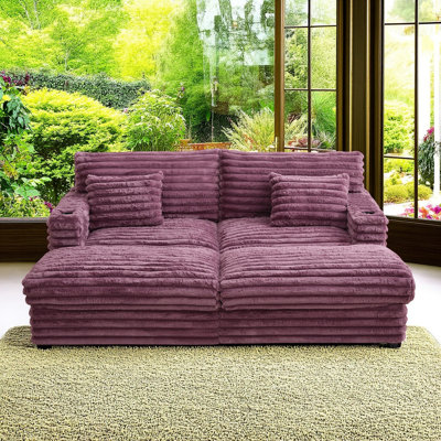 83.5" Oversized Double Chaise Lounge Sofa Bed with USB Ports, Cup Holders, Pillows