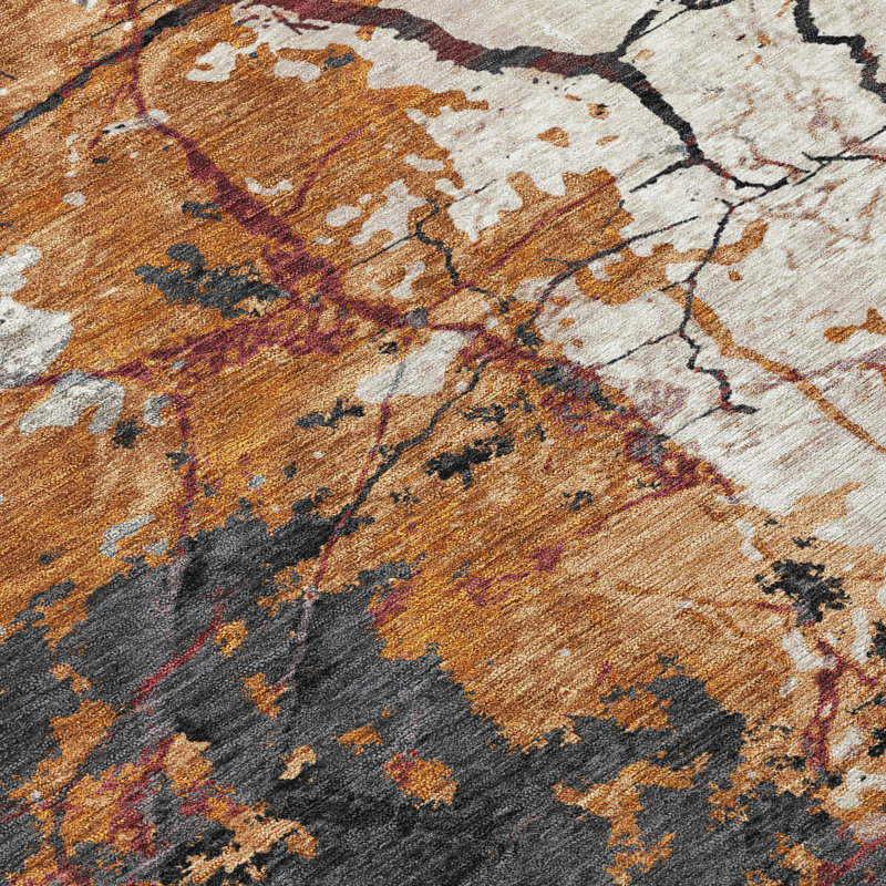 Machine Washable Indoor/Outdoor Chantille ACN2431 Abstract Rug, 2'3" x 7'6" Runner, Paprika