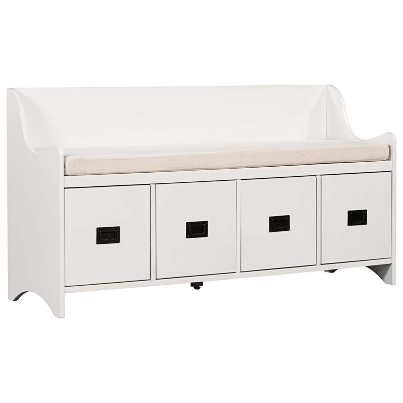 Fabric Upholstered Storage Bench, White