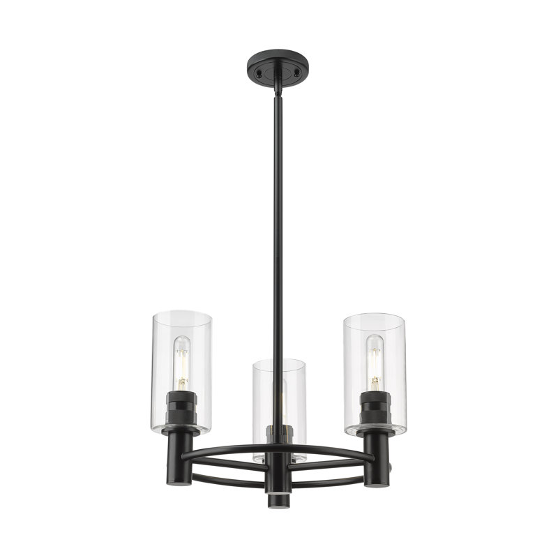 Luminaire suspendu 3 tiges Crown Point, Clair, H 10,38 po x l 18 po x P 18 po, Noir mat