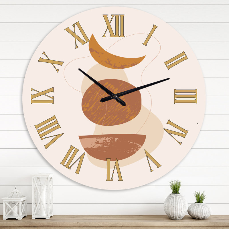Lune et soleil en forme de terre cuite rétro I - horloge murale moderne, Surdimensionné