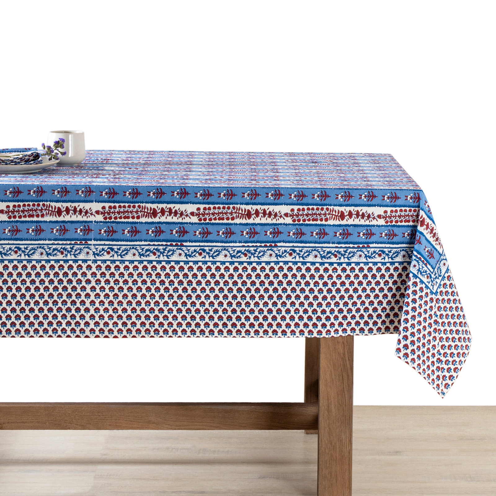Charlemont Floral Tablecloth, Square 128", Blue/Red