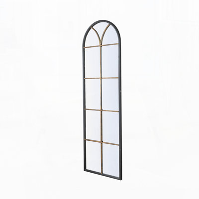 23.5x74.5" Arched Floor Mirror with Black and Gold Windowpane Design
