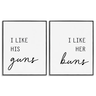 «Like His Guns & Her Buns», ensemble de 2 giclées encadrées, design par lettré et doublé