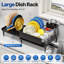 Séchoir à vaisselle extensible pour comptoir de cuisine avec égouttoir, assiettes à drainage rapide et emplacement flexible pour tout évier (noir)