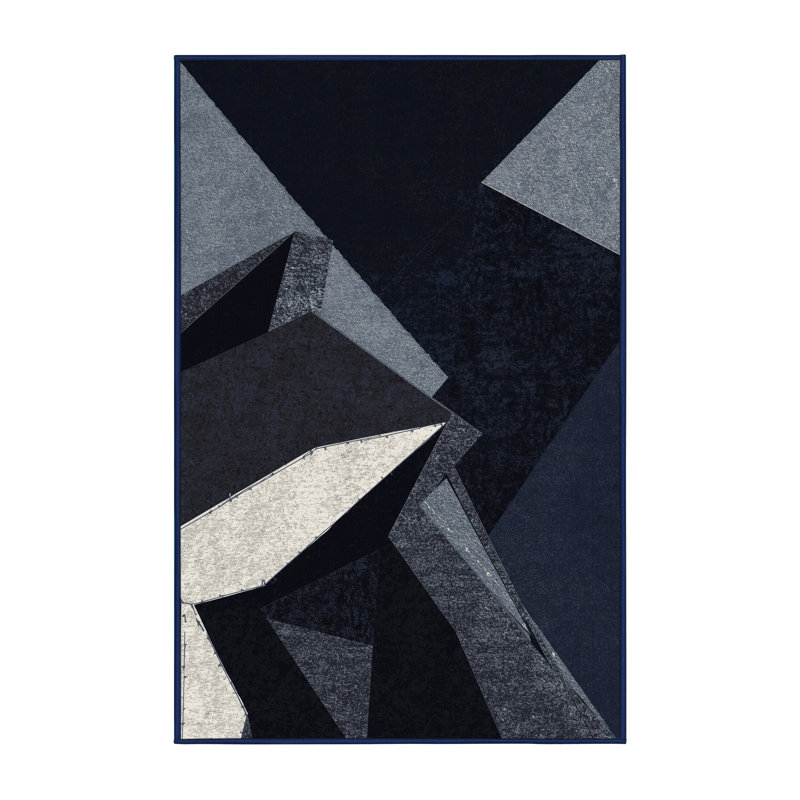 Tapis gris lavable à la machine à motif géométrique Buckland, 5 x 7