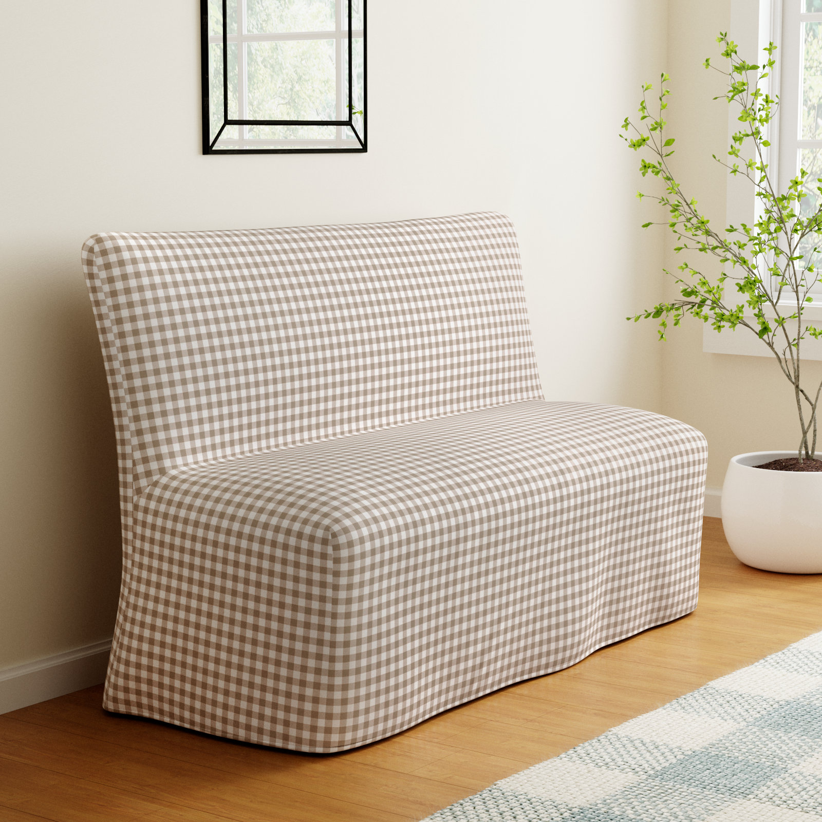Silvia 57" Dining Bench, Classic Gingham Tan