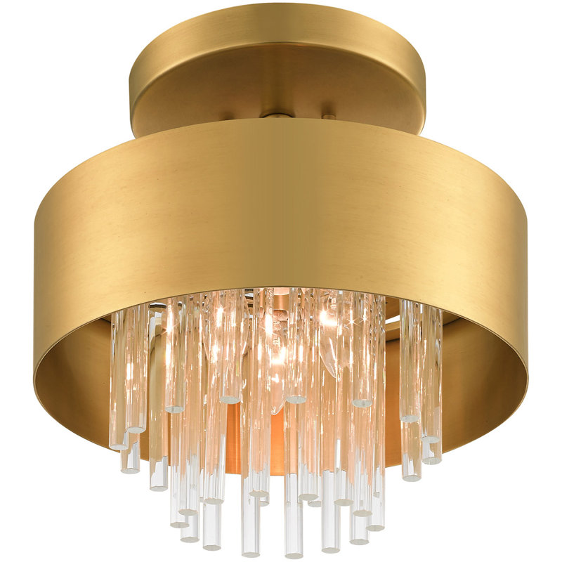 Elysian Crystal Rod 3-Light Brass Drum Indoor/Outdoor Ceiling Fixture
