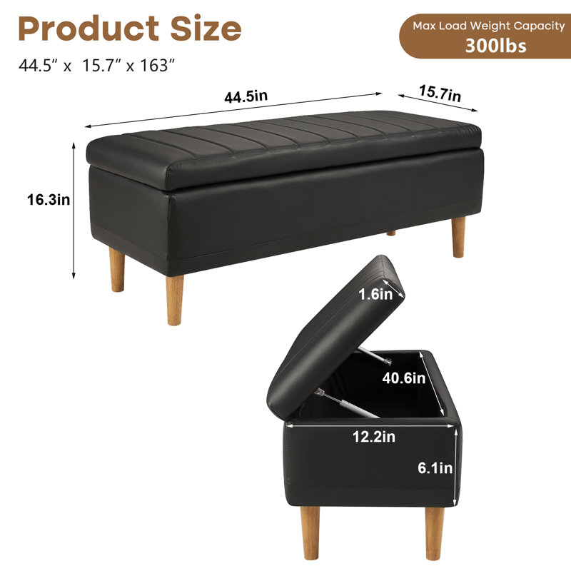 Banc de rangement avec assise en similicuir et repose-pieds avec repose-pieds pour la chambre à coucher, le vestibule ou le salon