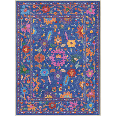 Bungalow Rose Adrith Bodrum Vintage Bohemian Floral Blue Multi Area Rug