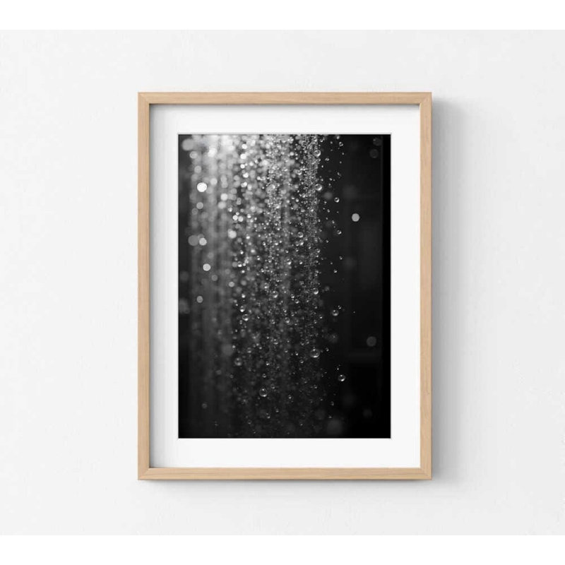 «Falling Rain», reproduction d'art abstrait noir et blanc, Tanné, H 18 po x l 24 po, Blanc