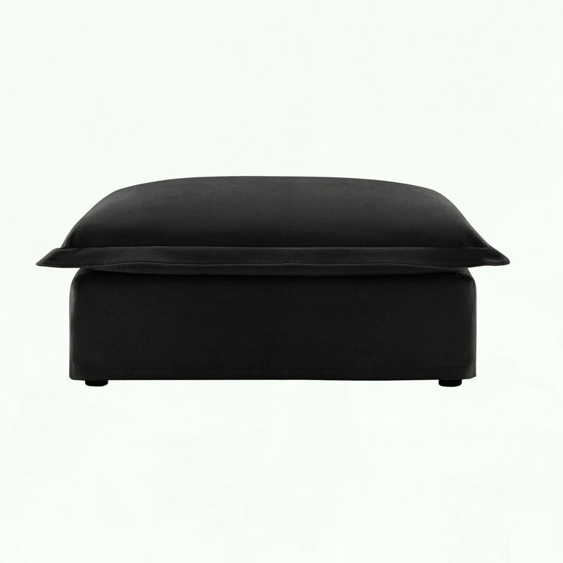 Modern Ottoman with Removable Chenille Cover, Black