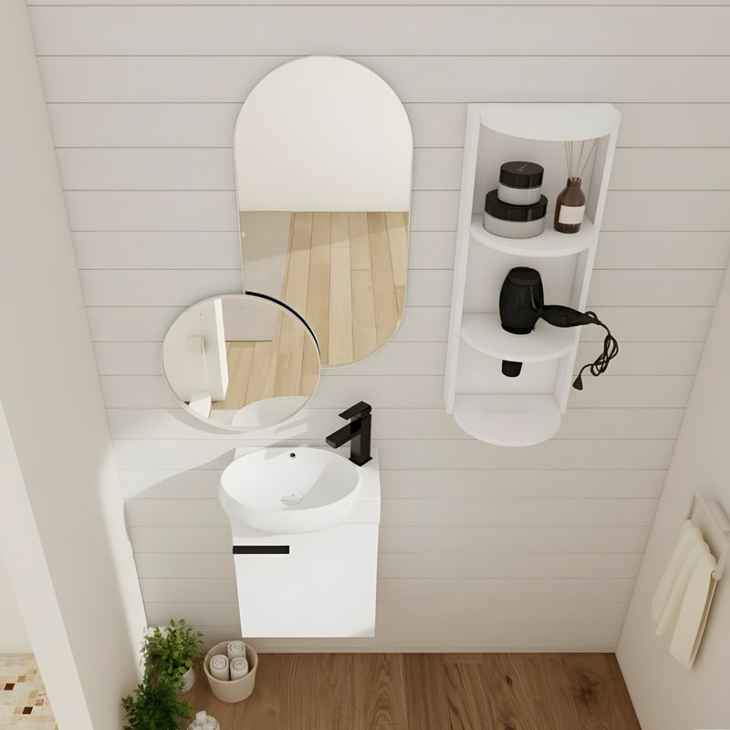 Bathroom Vanity With Sink and Storage Rack, Gloss White