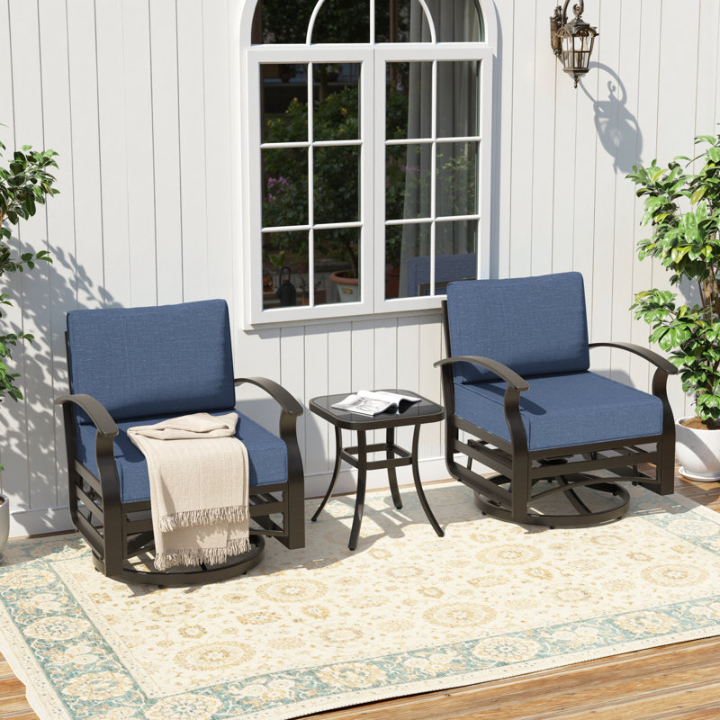 28.5" wide Outdoor Metal Patio Glider Swivel Chair, Blue
