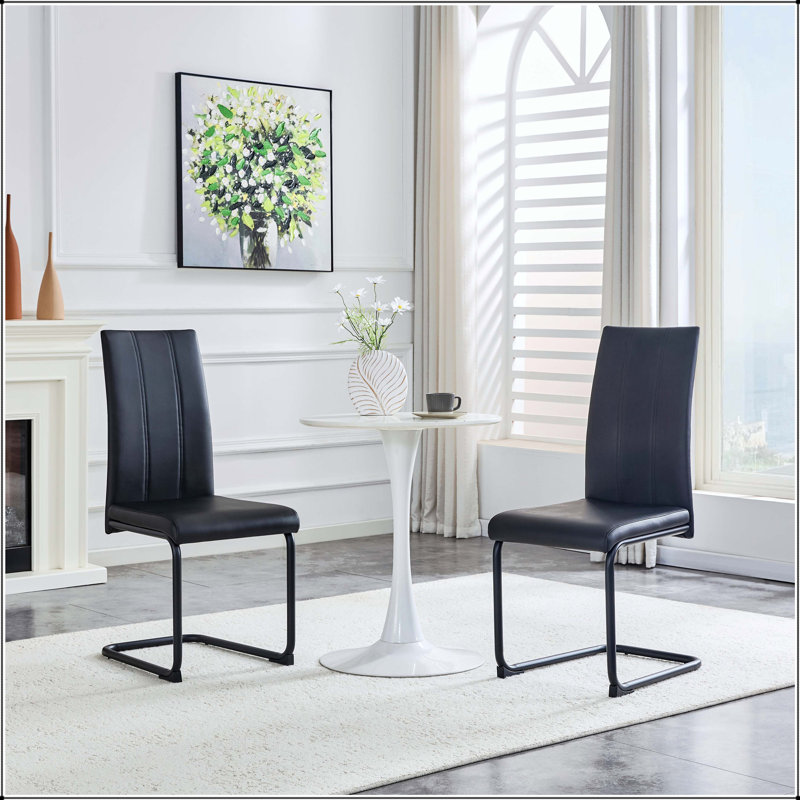 Chaise de salle à manger rembourrée en polyuréthane noir avec pieds thermolaqués noirs - ensemble de 2, Black, Black, Black