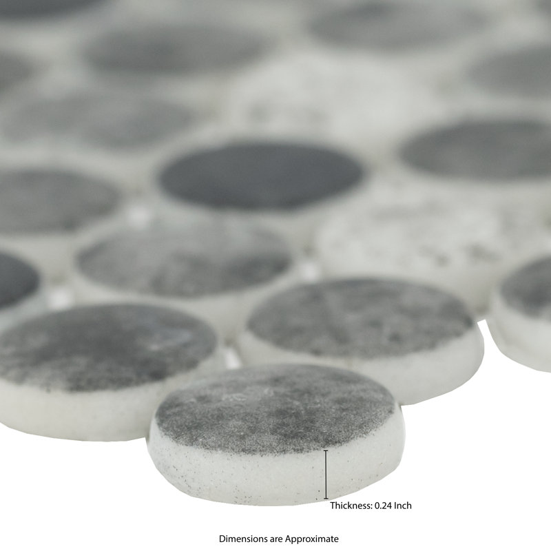 Montessa Penny Round 12 in. x 12 in. Glossy Glass Mosaic Wall Tile, Metro Hera