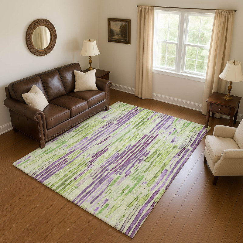 Tapis à rayures Mehara AMF1684 lavable à la machine de qualité supérieure, Rectangle 10 pi x 14 pi