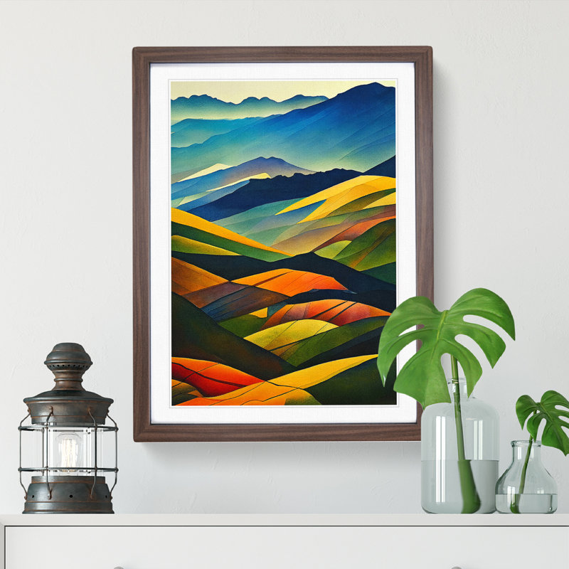 Watercolour Meadow Landscape No.5 - Wall Art, 48cm H x 36cm W, Walnut Framed Paper, White