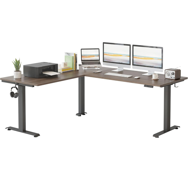Electric Height Adjustable L Shaped  Home Office Table, Gray