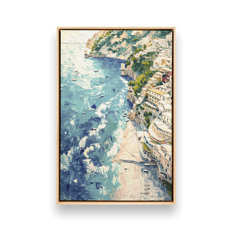 «Positano Sunset Serenade on Canvas» par Azure Artisanal Studio, reproduction, Cadre américain en érable flottant