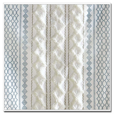 Cotton Printed Curtain Panel with Chenille Stripe and Lining Ivory 50x84"