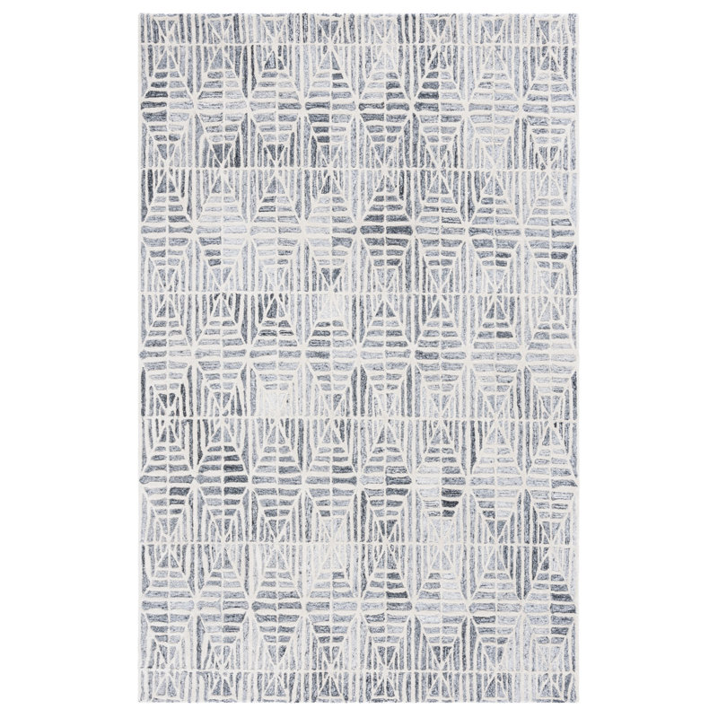 Ebony Hand Tufted Wool Viscose Cotton with Latex Geometric Rug in Ivory/Gray, Rectangle 4' x 6'