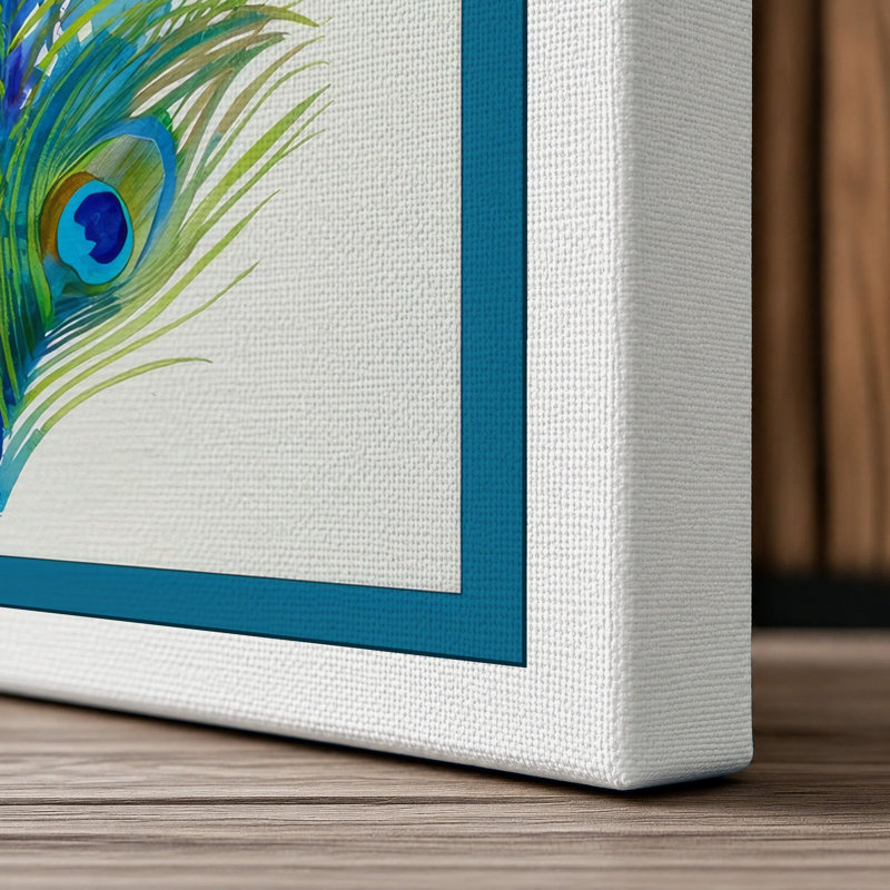 Peacock Feather Study Botanical - Wrapped Canvas, 24x16 - 61.0 x 40.6 cm, White Border