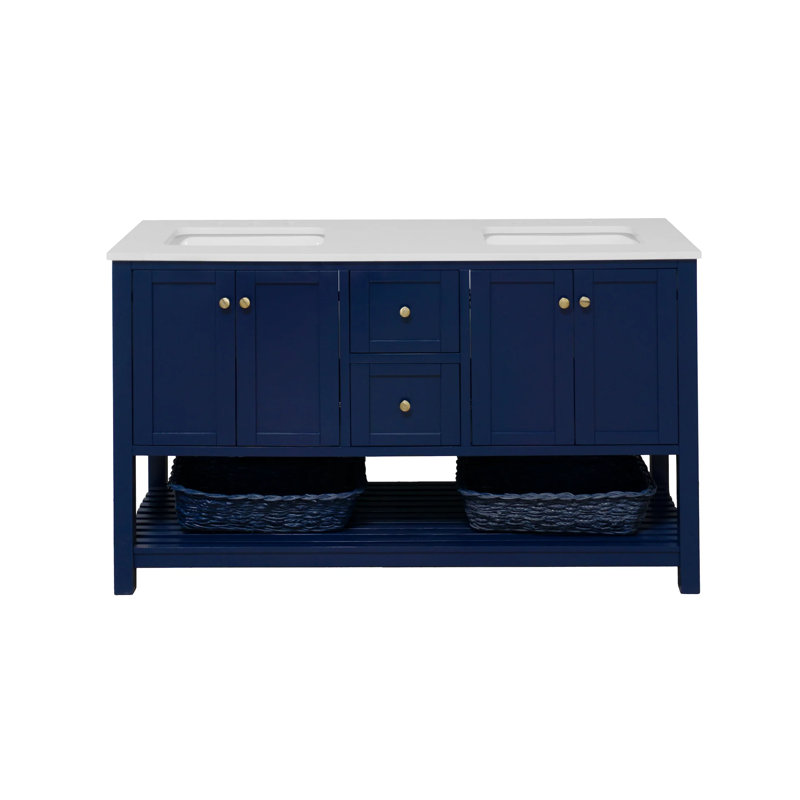 Ensemble de meuble-lavabo double 60 po Binne, Bleu royal, Blanc d'ingénierie