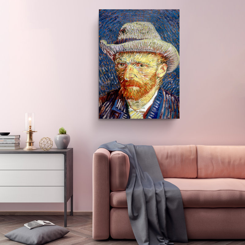 Autoportrait avec reproduction de chapeau de feutre »par Vincent Van Gogh, H 30 po x l 20 po