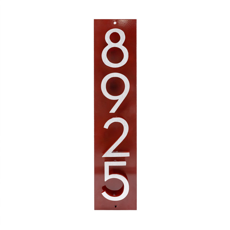 Plaque d'adresse verticale flottante 4 po (5 chiffres), Rouge brique, Nickel satiné deux tons, Oui