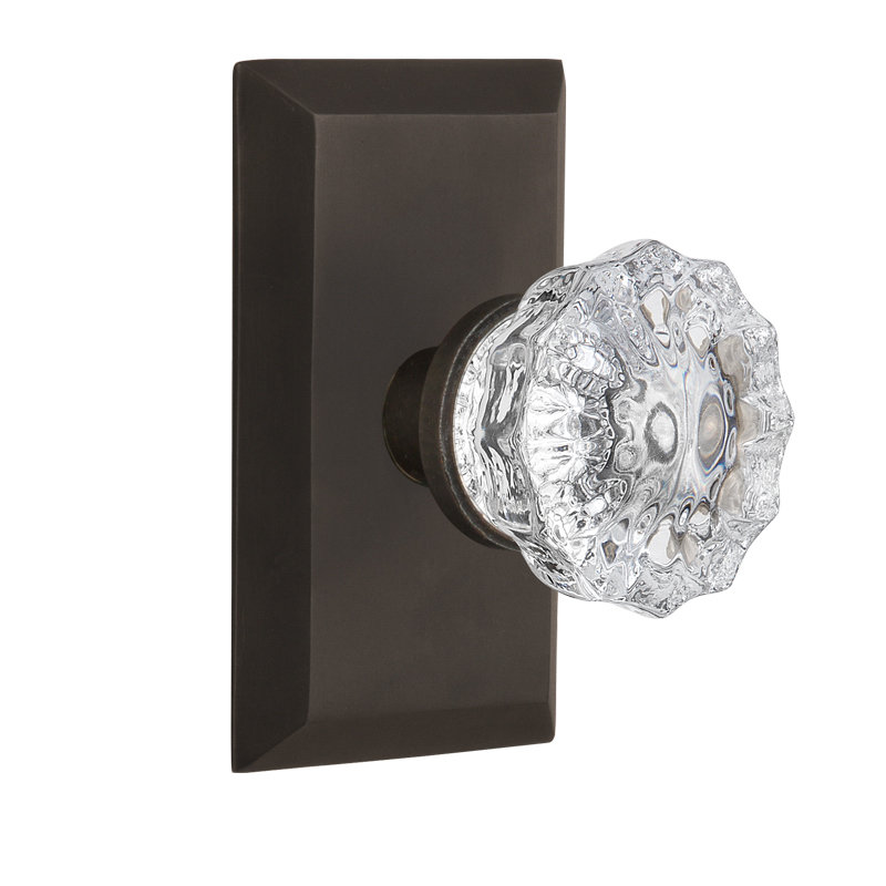 Plaque Studio avec poignée de porte en cristal, Bronze frotté à l'huile