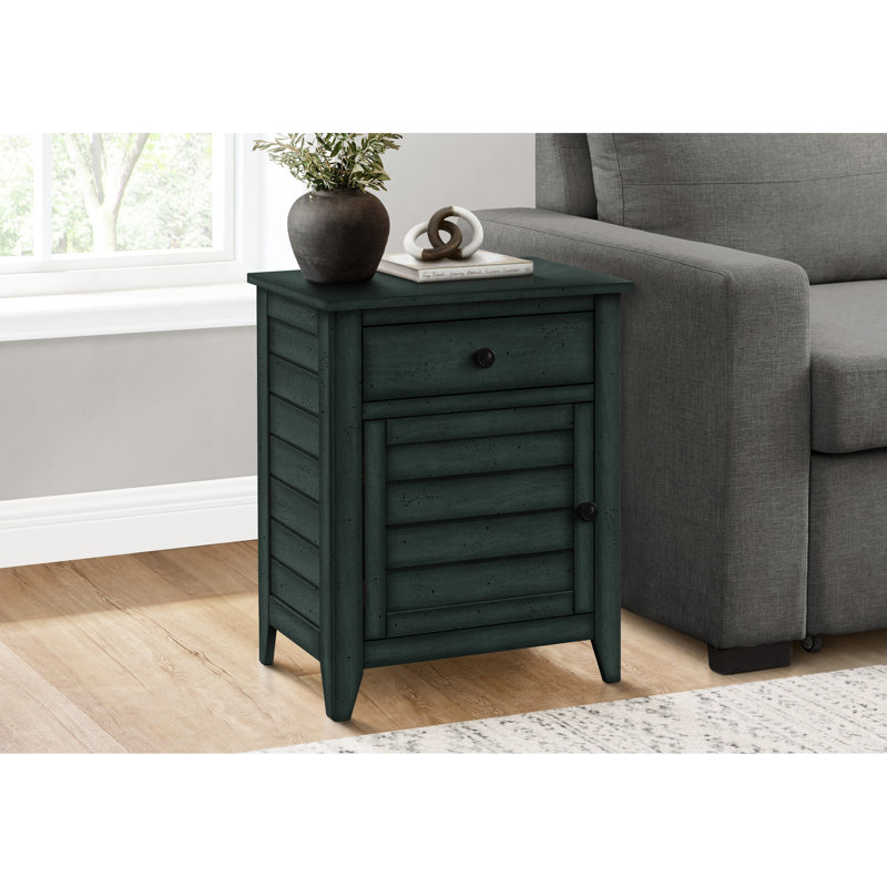 Table d'appoint en bois massif bleu antique +, option de rangement spacieux avec finition en placage transitionnel