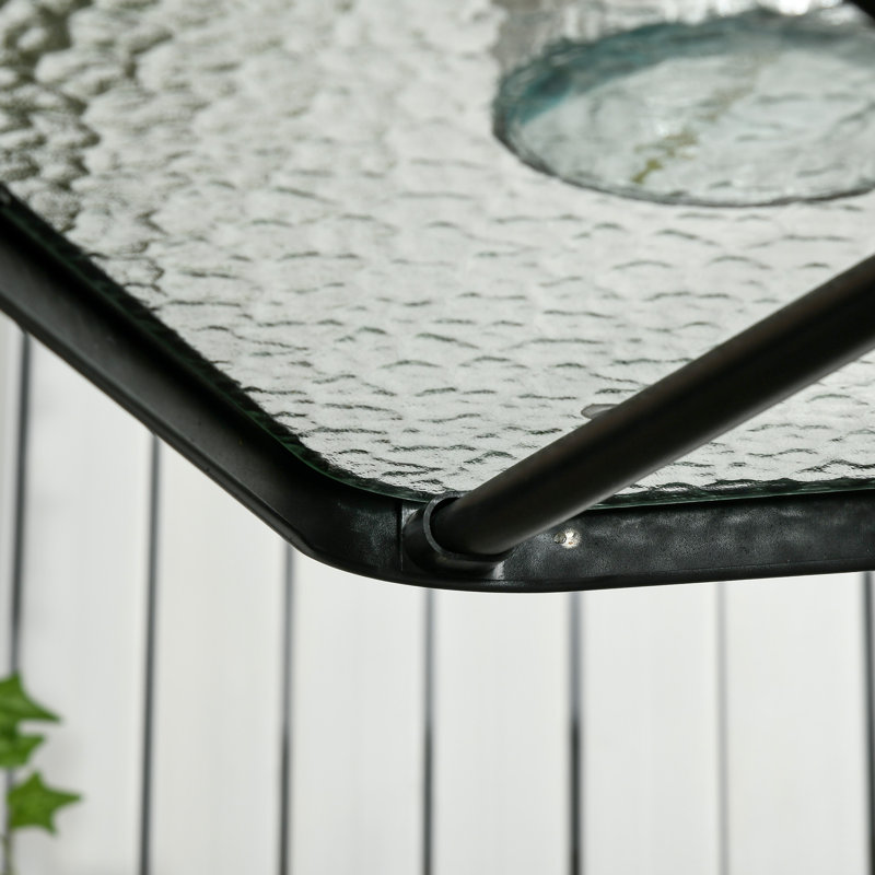 Square with Tempered Glass Top 76*76*72 cm Tempered Glass 1 Piece Dining Table Black with Umbrella Hole