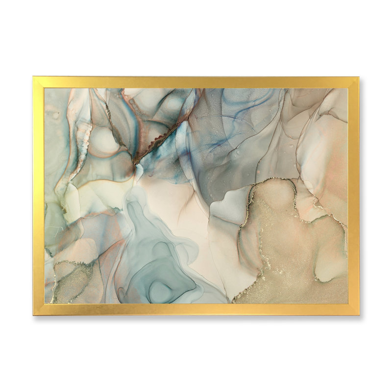 «Gray Tender Liquide Art I», reproduction sur toile, Cadre doré, H 24 po x l 32 po x P 1 po