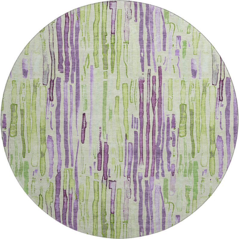 Premium Machine Washable Mehara AMF1684 Stripes Rug, Round 8'