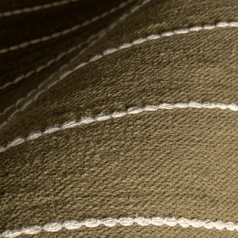 Handmade Olive Green Wool and Cotton Striped Rectangular Rug
