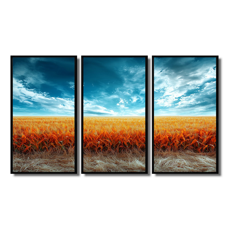 Green Cornfields - ensemble d'art mural de ferme, Toile avec cadre flottant noir, H 40 po x l 60 po x P 1 po