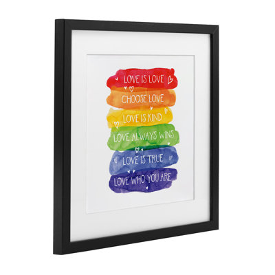 Love Who You Are Rainbow Framed Print Under Glass, design by Tim Coffey