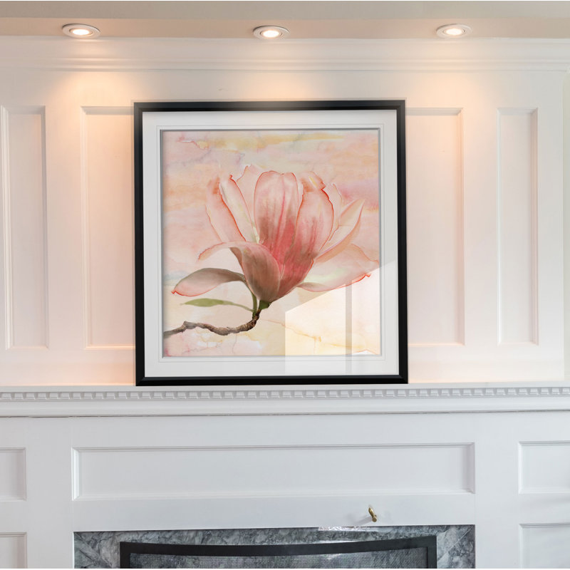 « rêvey magnolia i », peinture, H 16 po x l 16 po x P 2 po, Cadre noir