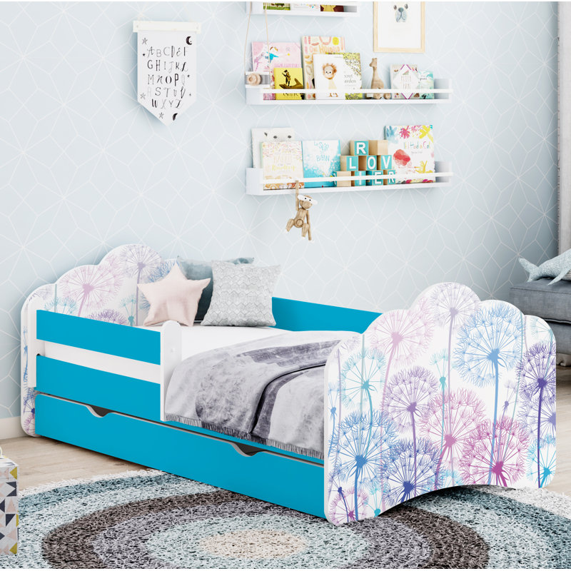 Racine European Toddler Bed Frame with Drawers, Blue, 56.5 x 70 x 140cm