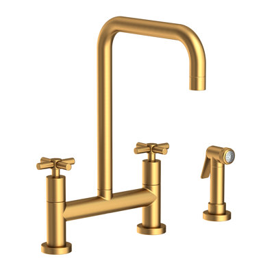East Square Kitchen Bridge Faucet with Side Spray