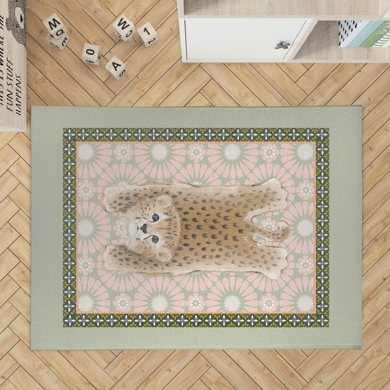 Lil Lying Leopard Tile Kids Play Mat, Sage, Rectangle 5' x 7'