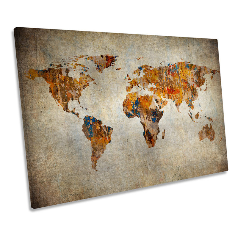 Map Of The World Grunge - Wrapped Canvas Print, 91.4cm H x 137.2cm W x 4cm D
