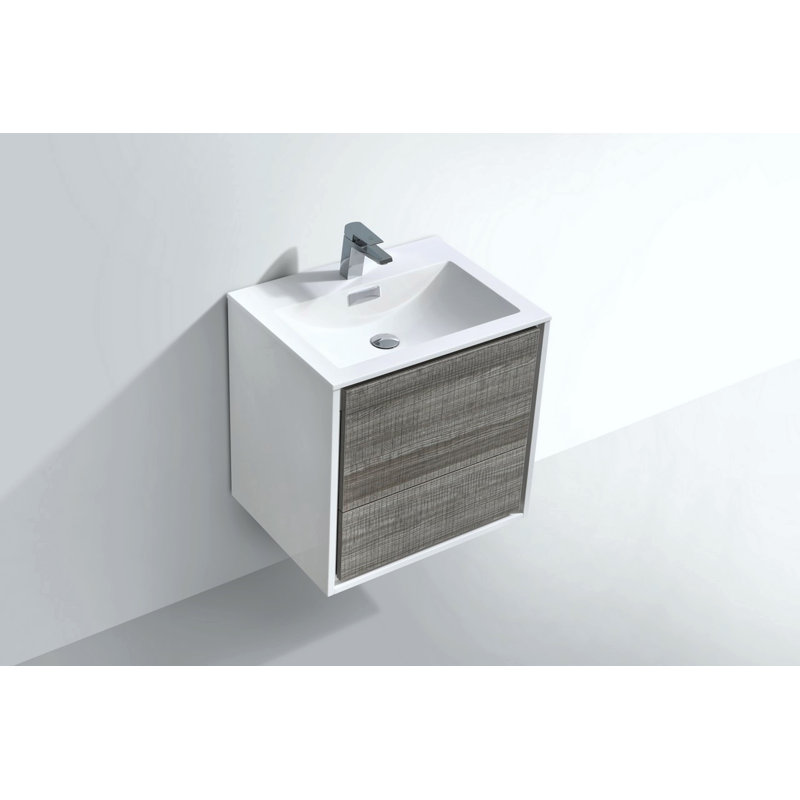 Ensemble de meuble-lavabo simple mural 24 po Trieu, Gris cendre très lustré