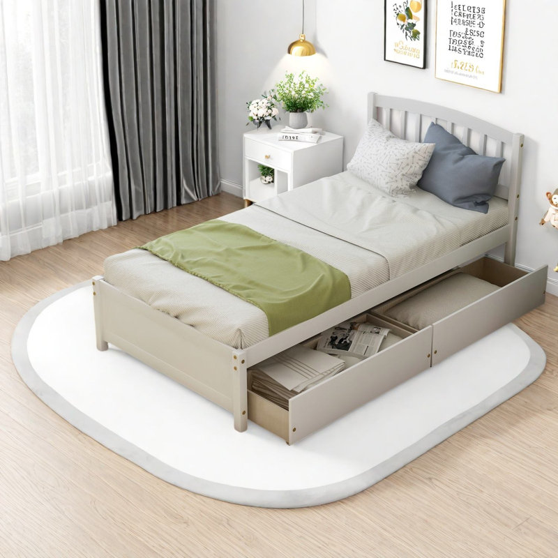 Lits simples en bois peu encombrants avec rangement, cadre blanc moderne pour la maison