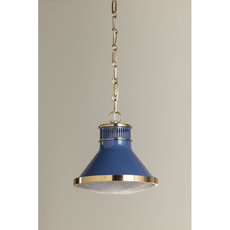 Luminaire suspendu Highclere par Mark D. Sikes, Laiton vieilli / bleu français doux, H 12 po x l 12,75 po x P 12,75 po