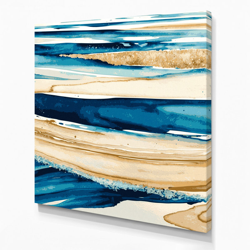 Toile horizontale à rayures horizontales bleu océan et sable beige, H 16 po x l 16 po